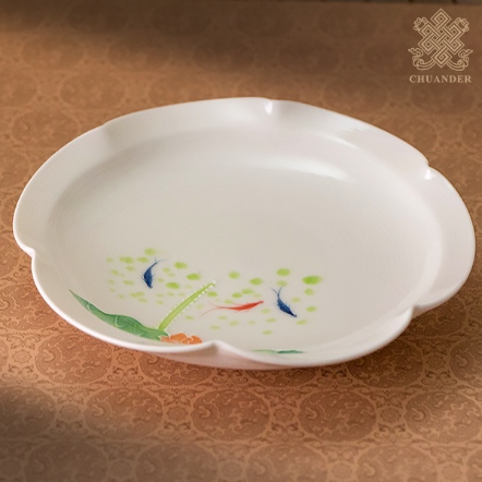 花瓣壺承盤-錦鯉戰荷-16cm