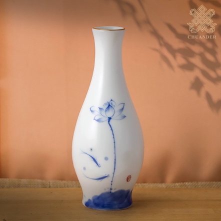 花瓶-魚戲荷花-青白瓷-淨瓶型-15cm