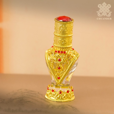 異國風香水瓶-金色鏤空-三角瓶-鑲彩寶-10ml