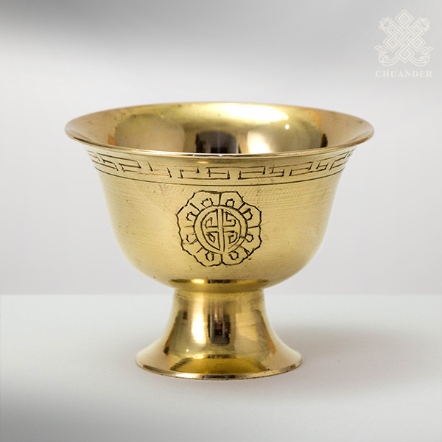 八供杯-高腳金銅色刻花-9cm