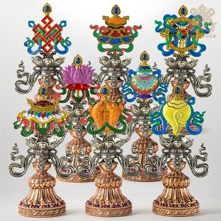 八吉祥-紅白銅雙色-彩繪-13cm