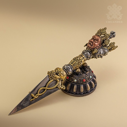 三面普巴杵-三色銅-精雕含底座-特大