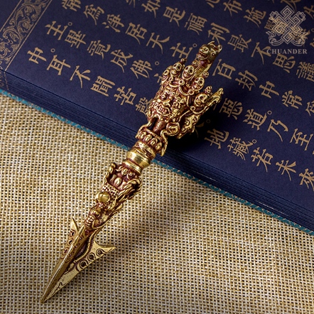 馬頭普巴杵-三面銅鍍金-13cm