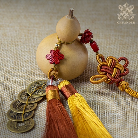 流蘇吊飾-天然葫蘆+五帝錢+硃砂配飾