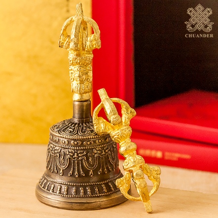 五鈷鈴杵-銅黑色-鎏金頭-4寸