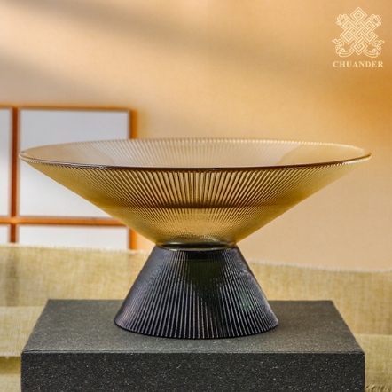 高腳果皿-直線條紋錐型-棕黑雙色