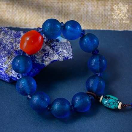 手串-寶藍色琉璃15mm+雪巴琉璃+綠松石
