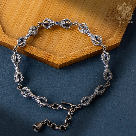 手鍊-金剛杵鑲寶石-純銀古色