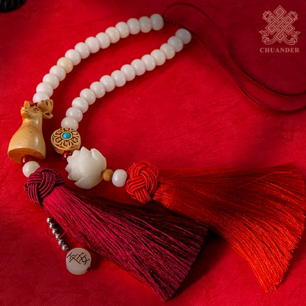 雙流蘇車掛-一鹿平安+菩提根刻蓮