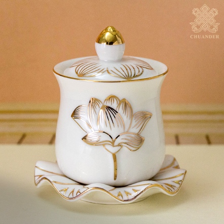 供水杯-蓮花描金-浮雕白瓷（共四款）