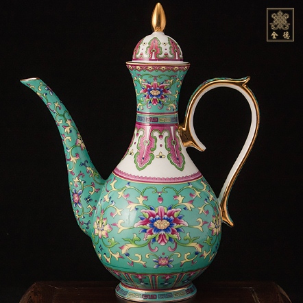 敬茶壺-琺瑯彩瓷-綠色