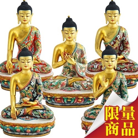五方佛-龍紋法衣-銅彩繪