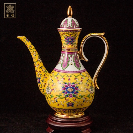 敬茶壺-琺瑯彩瓷-黃色