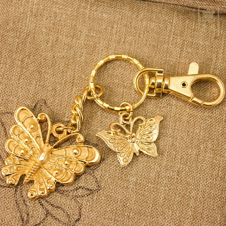鑰匙圈-福蝶成雙-鍍金