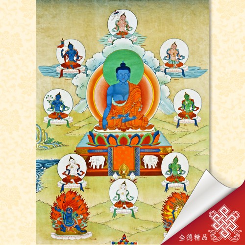不動佛,不動佛與八吉祥空行母,唐卡