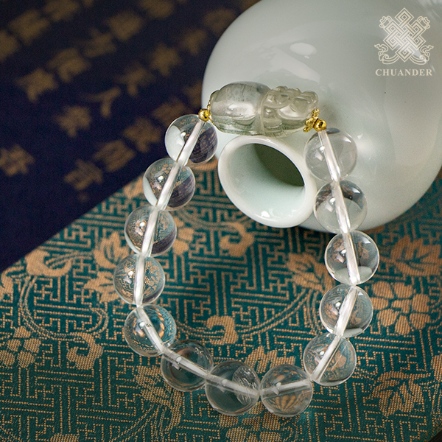 手珠-綠幽靈貔貅+白水晶12mm