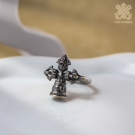 戒指-純銀作舊-八吉祥鈴杵