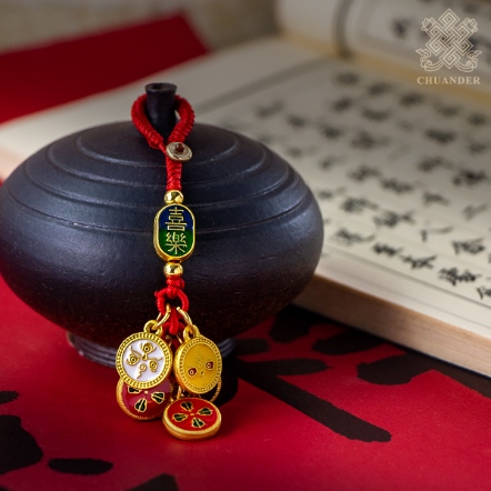 繩編吊飾-十字杵+佛眼佛牌掛串-銅沙金