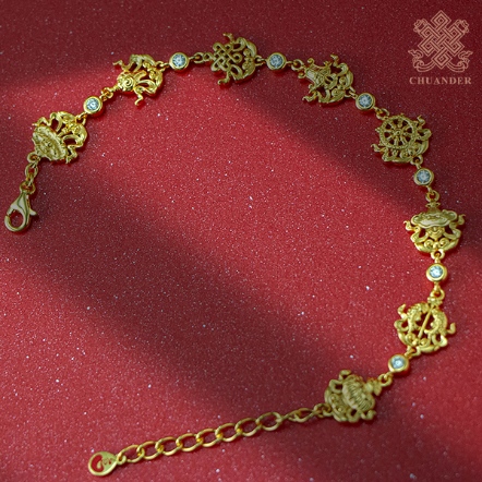 手鍊-純銀鍍金-八吉祥鑲鑽