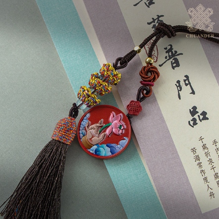 流蘇吊飾-硃砂浮雕彩繪-佛手蓮花