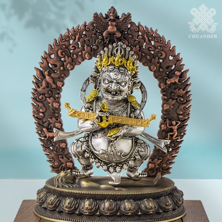 二臂紅棒瑪哈嗄拉-白黃紅銅三色精雕