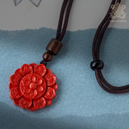 項鍊-帝王硃砂六字八吉祥+十字杵-雙面精雕