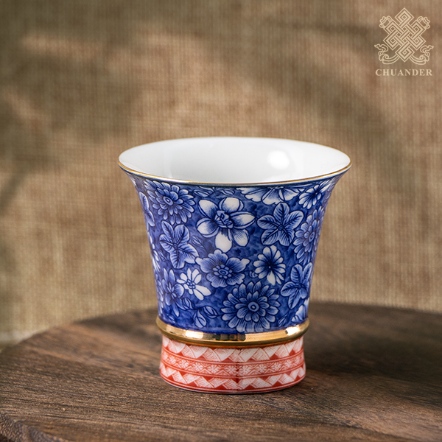 供水杯-青花高腳杯-繁花似錦