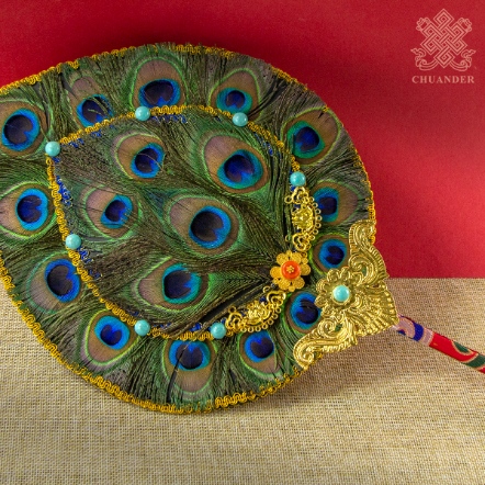 孔雀羽毛扇-摩尼寶型-鑲彩石-18眼