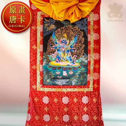 【手繪原畫唐卡】馬頭明王-藏式蓮花布邊