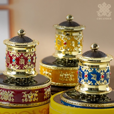 太陽能迷你六字轉經輪-八吉祥底座（共三色）