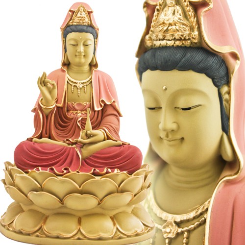 觀音-蓮花座-淡彩-8吋8