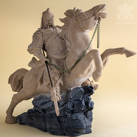 關公騎馬像-陶塑石