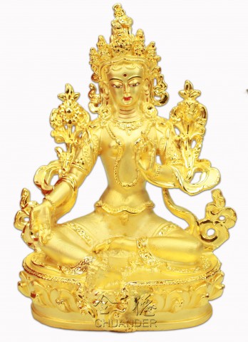 大佛像-新-綠度母-鍍K金-可裝臟