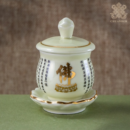 供水杯-佛字+心經-牙色（單個）