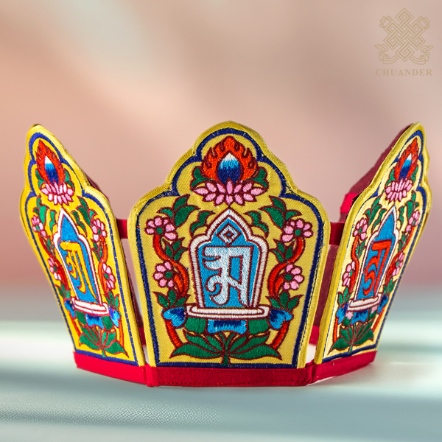 五方佛帽-繡種子字+花草邊