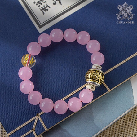 手珠-粉晶(養晶)12mm+藏銀六字珠