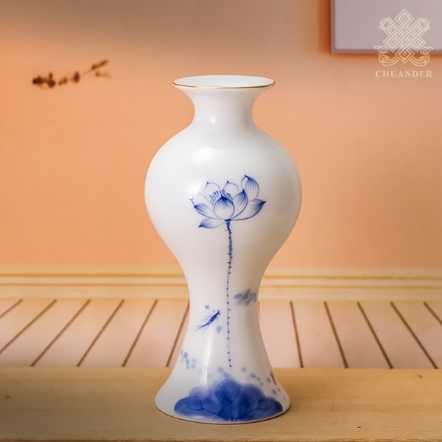 花瓶-魚戲荷花-青白瓷-美人瓶-15cm