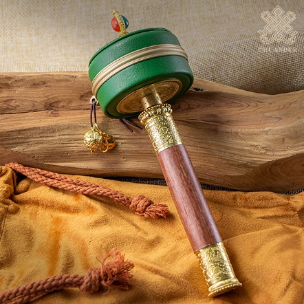 手轉經輪-21度母咒-PU皮包純銅+木手柄