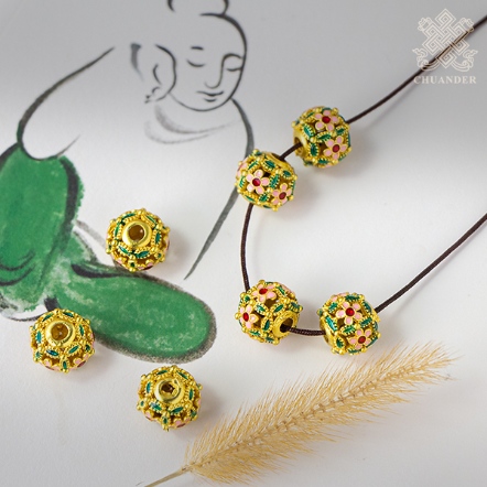 配件-銅鍍金-鏤空粉紅小花